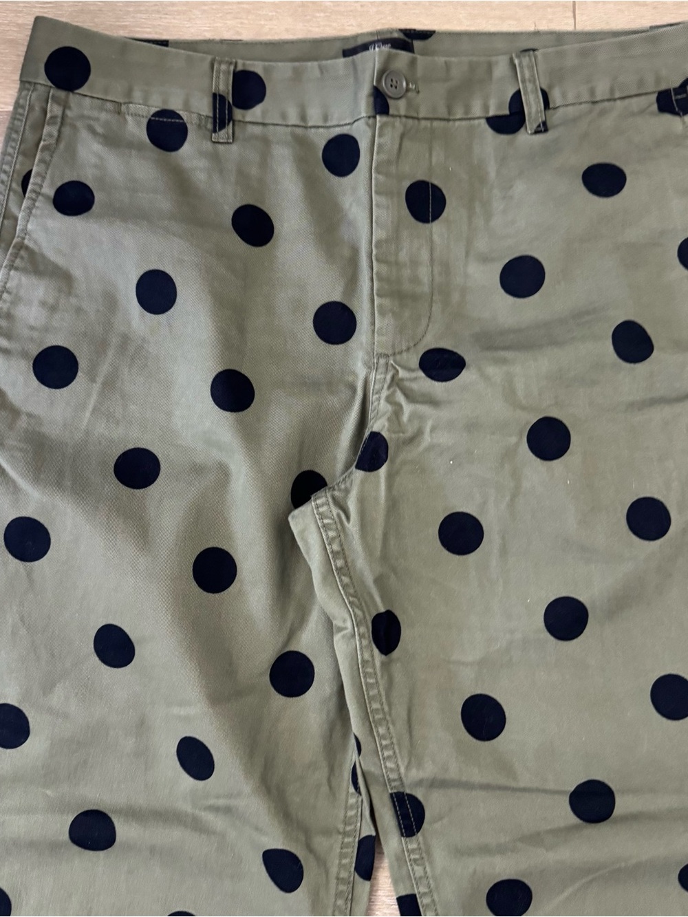 J Crew Olive Green Polka Dot Pants with Black Dots - Picture 4 of 9
